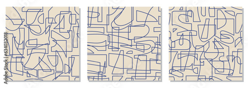 Set of seamless patterns with abstract organic cut out inspired shapes