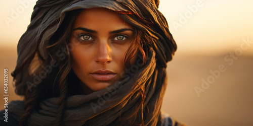 portrait of a beautiful woman covered in a oriental chador in mysterious mood
