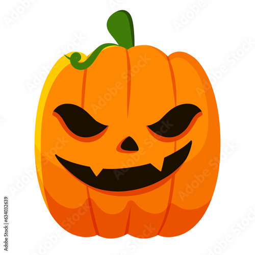 Halloween pumpkin scary face spooky sticker illustration on transparent background
