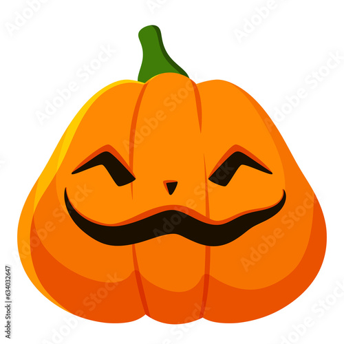 Cute smiling face spooky Halloween pumpkin illustration on transparent background
