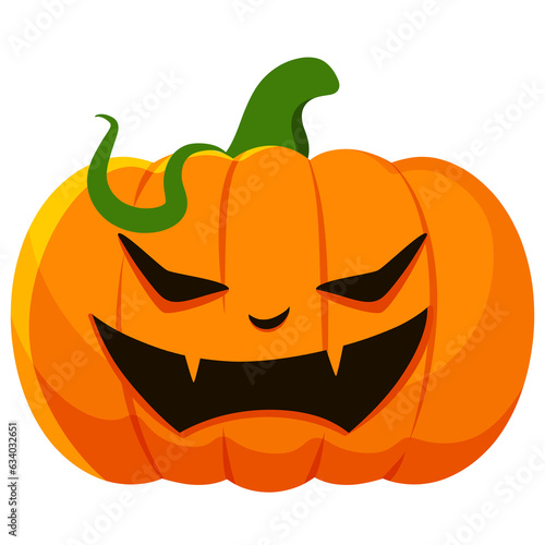 pumpkin with scary face halloween decoration illustration on transparent background