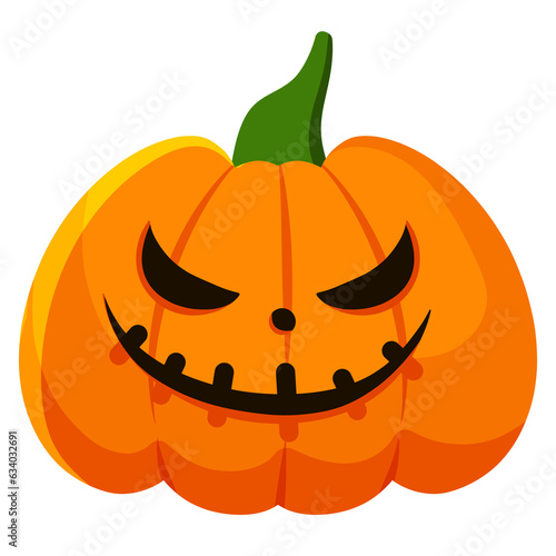 Scary pumpkin halloween illustration on transparent background