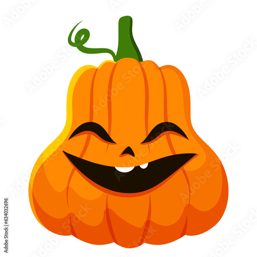 Cute funny smiling face spooky halloween pumpkin illustration on transparent background