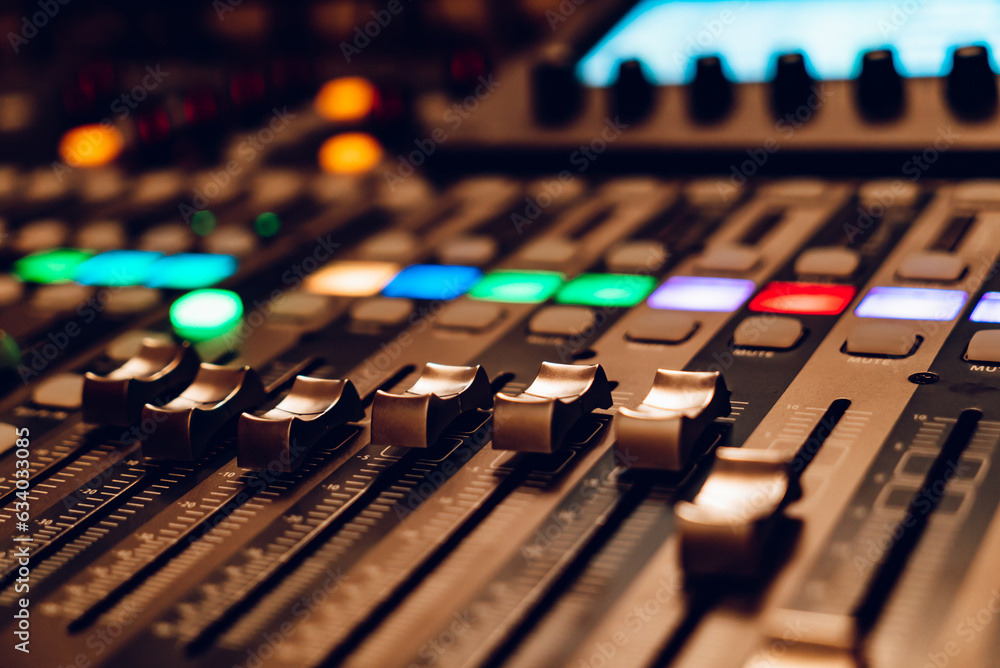 A sound mixing console up close A sound mixing console up close