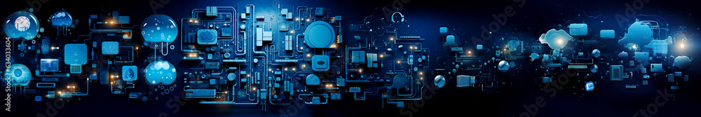 Fototapeta premium Cloud networking artificial intelligence big data concept, abstract background banner