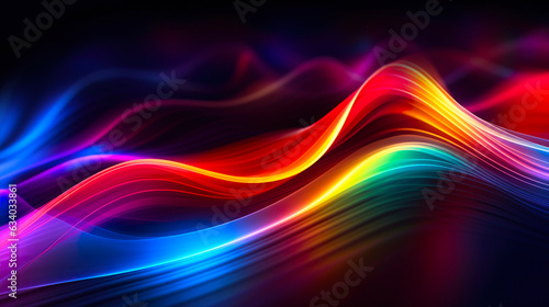 Futuristic abstract background, colorful neon lines, waves, neon glow on a dark background, AI generated..sea, palm trees, neon