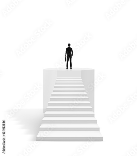 Successful businessman standing on octagonal base. business concept