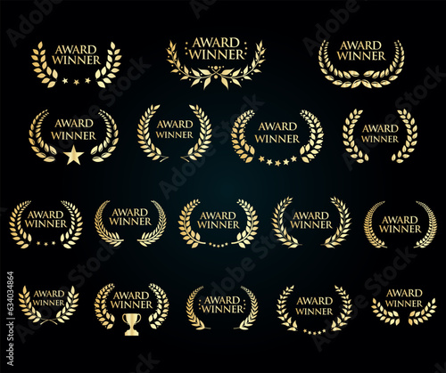 Award Winner emblem collection of gold laurel wreath black text 