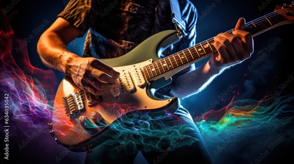 Obraz premium Man's hands playing on a guitar