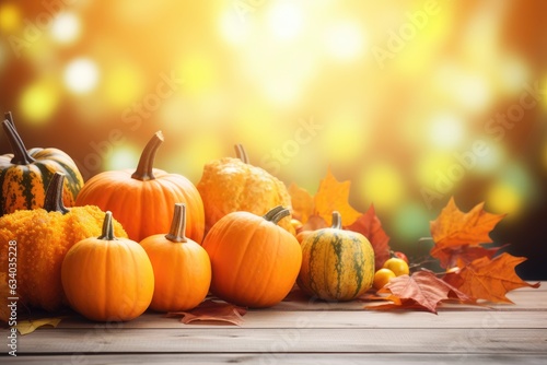 A colorful display of pumpkins on a rustic wooden table