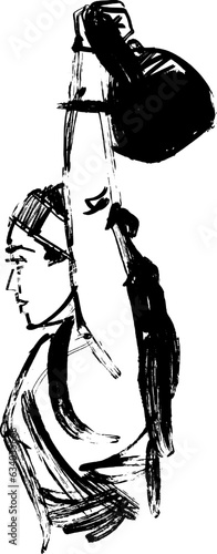 black and white illustration of a fit female with a kettlebell 