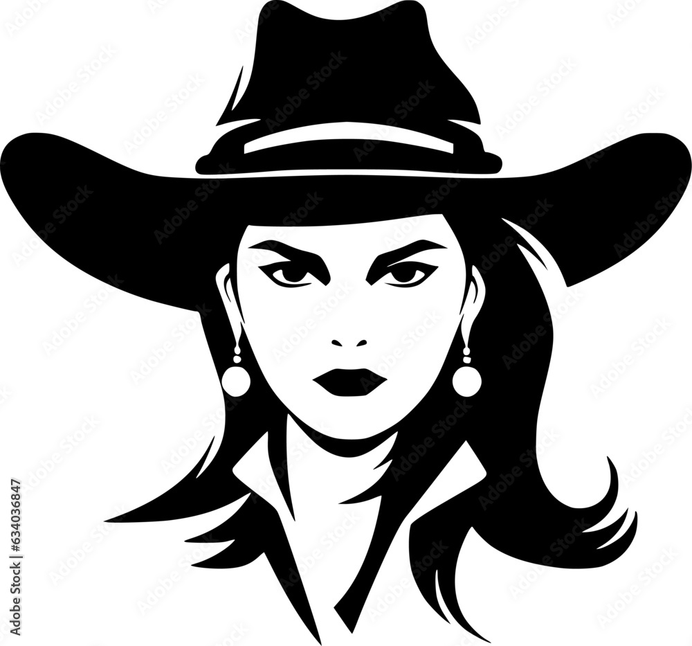 Cowgirl | Black and White Vector illustration Cowgirl | Black and White Vector illustration