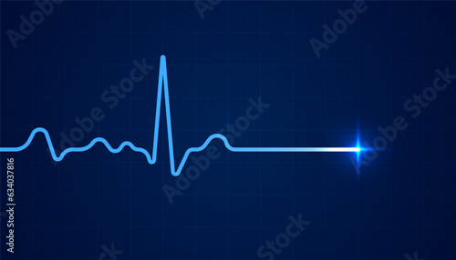 Heart beat pulse electrocardiogram rhythm on blue background