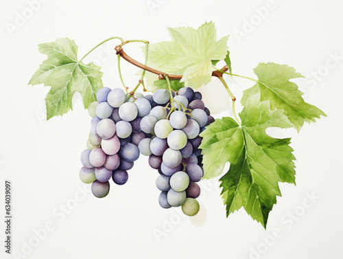 A Minimal Watercolor Painting of Grapes Growing on a Farm