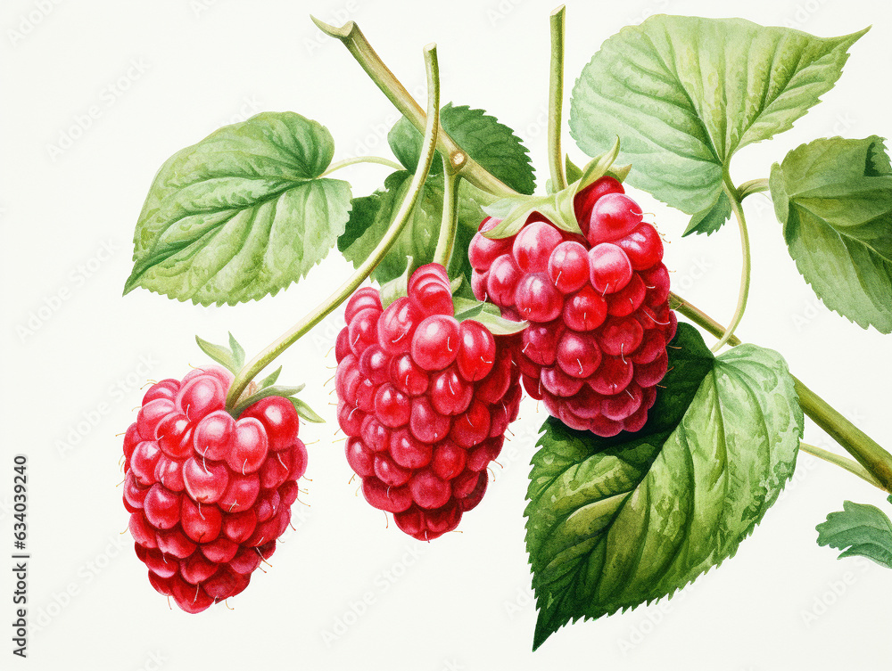 A Minimal Watercolor Painting of Raspberries Growing on a Farm A Minimal Watercolor Painting of Raspberries Growing on a Farm