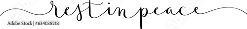 REST IN PEACE black brush calligraphy banner with swashes on transparent background