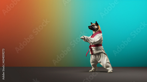 Karate Dog. Colorful. Empty Copy space on the side. Generative AI.