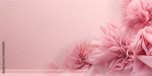 Pink carnations flowers on pastel pink background with copy space, ai generated