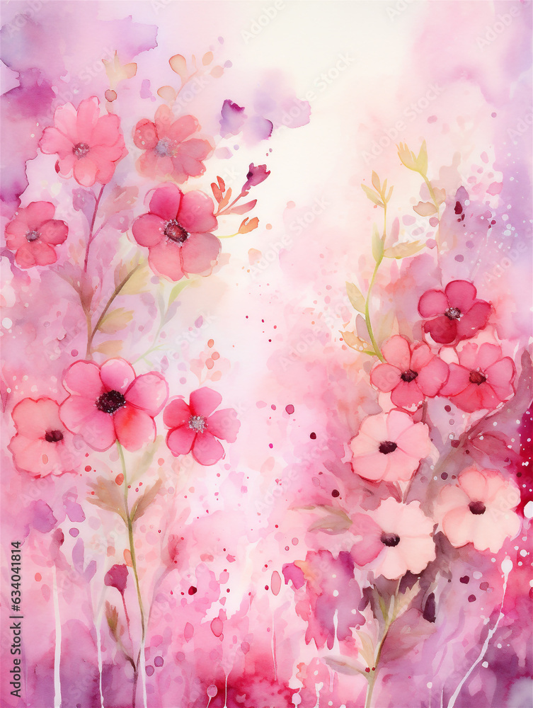 Obraz premium Watercolor illustration of pastel pink flowers, ai generated
