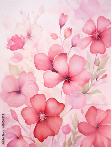 Watercolor illustration of pastel pink flowers, ai generated photo