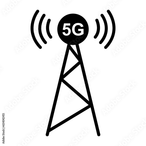 Signal tower icon, wireless technology network sign, antenna wave radio vector illustration
