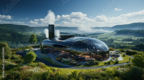 concept of green cities and green industry. clean energy city. nature conservation.a mini city under a dome