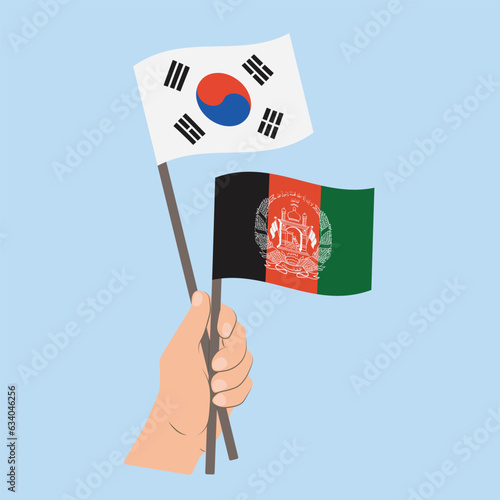 Flags of South Korea and Afghanistan, Hand Holding flags