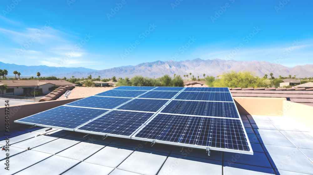 Modern solar panels installed on a residential rooftop. Integration of ...