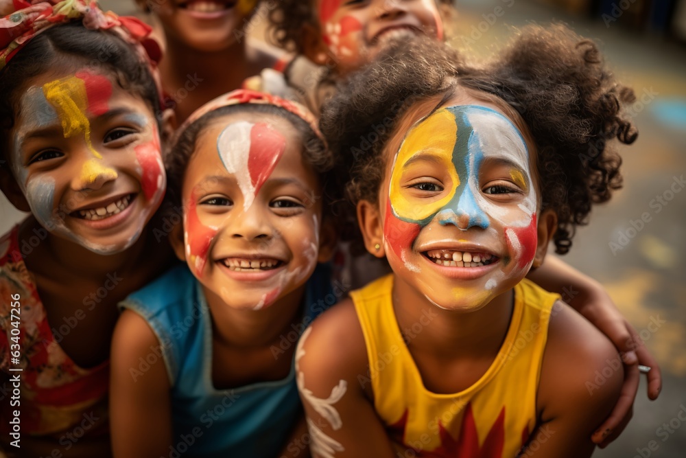Smiling, painted with colors, children Smiling, painted with colors, children