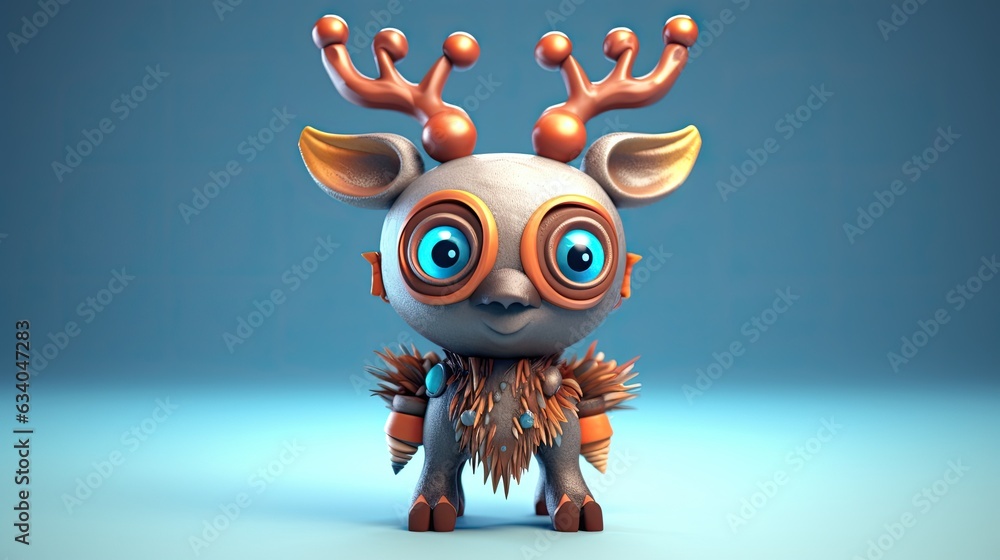 Naklejka premium Cartoon character christmas deer. Positive 3D illustration of a cheerful deer. Cute deer character 3D illustration isolated. Cute Christmas deer toy. New Year and Christmas holiday. Generative AI.