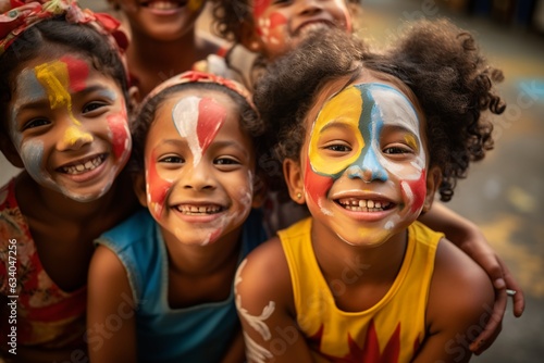 Smiling, painted with colors, children