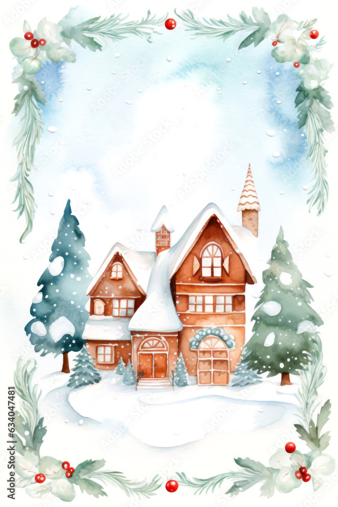 Christmas and new year greeting card, invitation mockup. Watercolor illustration
