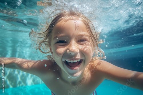 Happy kid swimming underwater and having fun © Mateusz