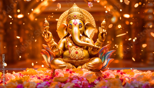 Lord Ganesha golden sculpture - ai generative