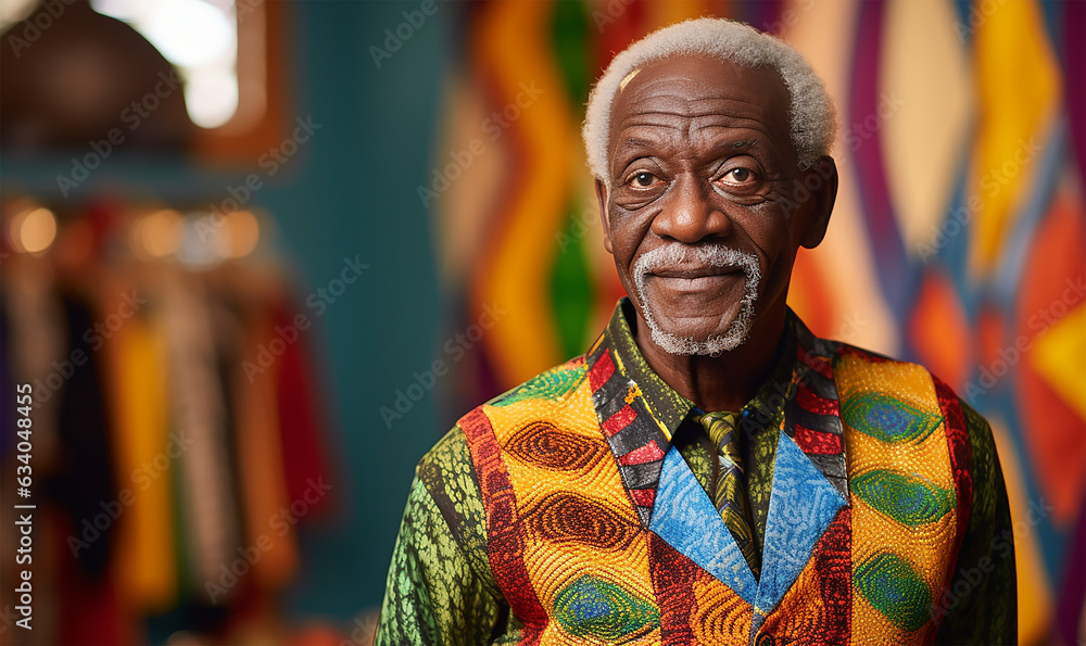 Fototapeta premium Old black man wearing vibrant, colorful clothing