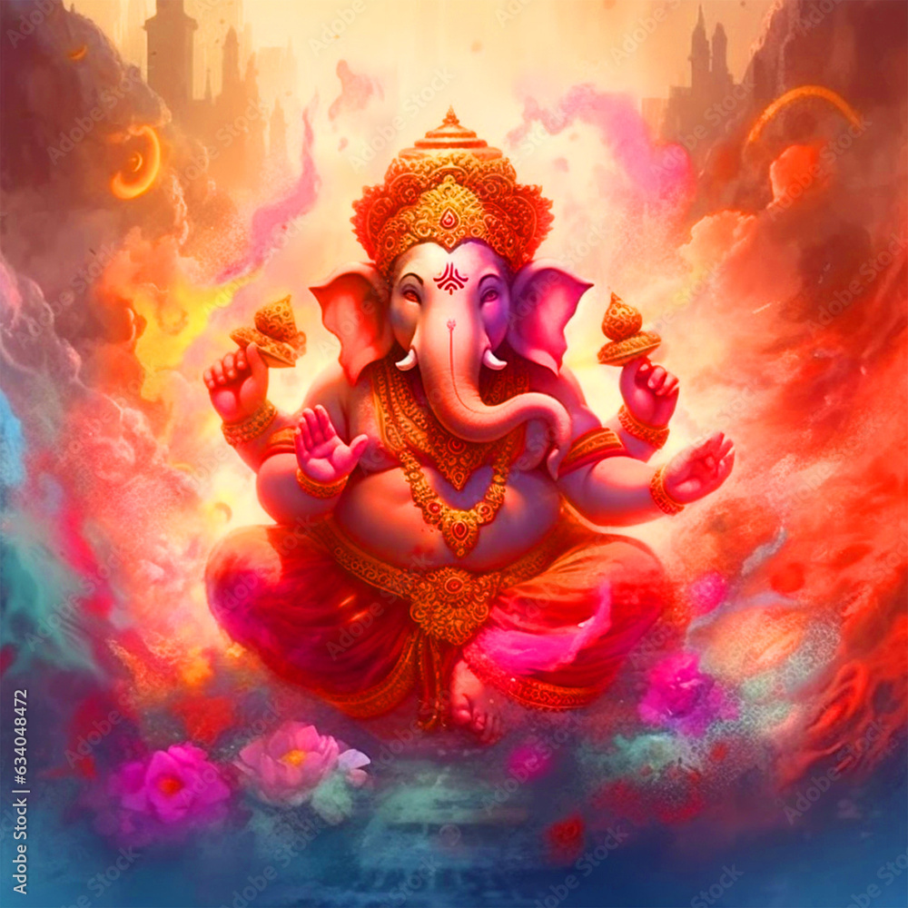 Lord Ganesha illustration in watercolor effect - ai generative - obrazy, fototapety, plakaty 