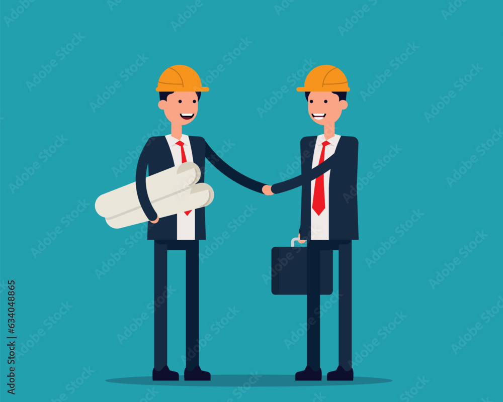 Contractor and Customer. Handshake business concept. Vector illustration in cartoon flat style Contractor and Customer. Handshake business concept. Vector illustration in cartoon flat style