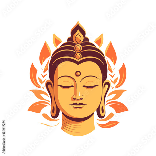 face of buddha in color, flat style on white background. Vector illustration