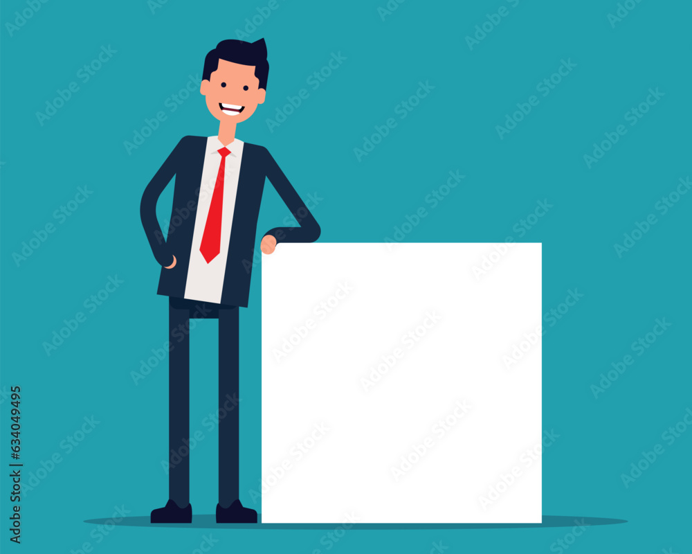 Man with advertisement information. Advertising. Vector illustration in cartoon design. Man with advertisement information. Advertising. Vector illustration in cartoon design.
