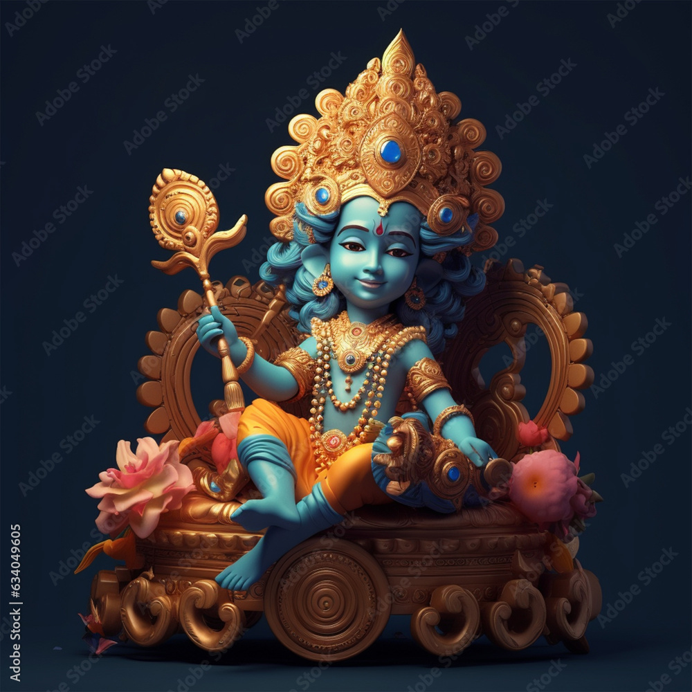 Fototapeta premium 3D rendered cute baby Krishna cartoon illustration - ai generative