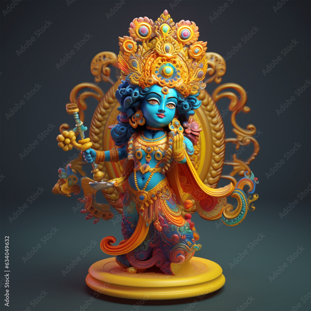 Fototapeta premium 3D rendered cute baby Krishna cartoon illustration - ai generative