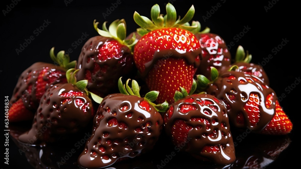 Strawberries in chocolate. Created using Generative AI technology. - obrazy, fototapety, plakaty 