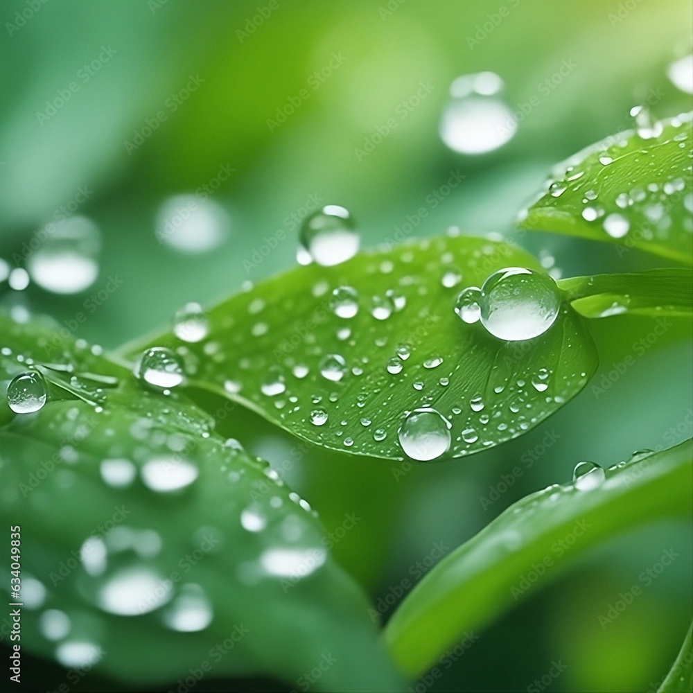 Closeup shot of fresh plant foliage with droplets of a morning dew-AI generated illustration