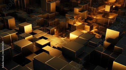 Abstract background with golden cubes