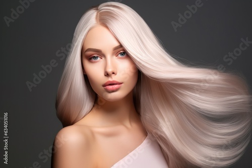 beautiful woman model with white blond hair, cosmetics and makeup concept
