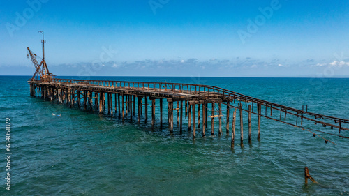 North Cyprus - Lefke - Karavostasi Shipwreck is an amazing abandoned place with and old train  ship and an pier from drone view