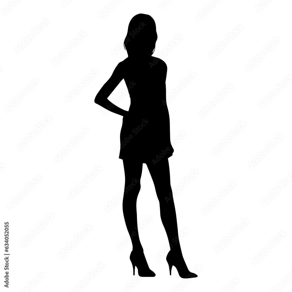 Vector illustration. Silhouette of a girl in high heels.