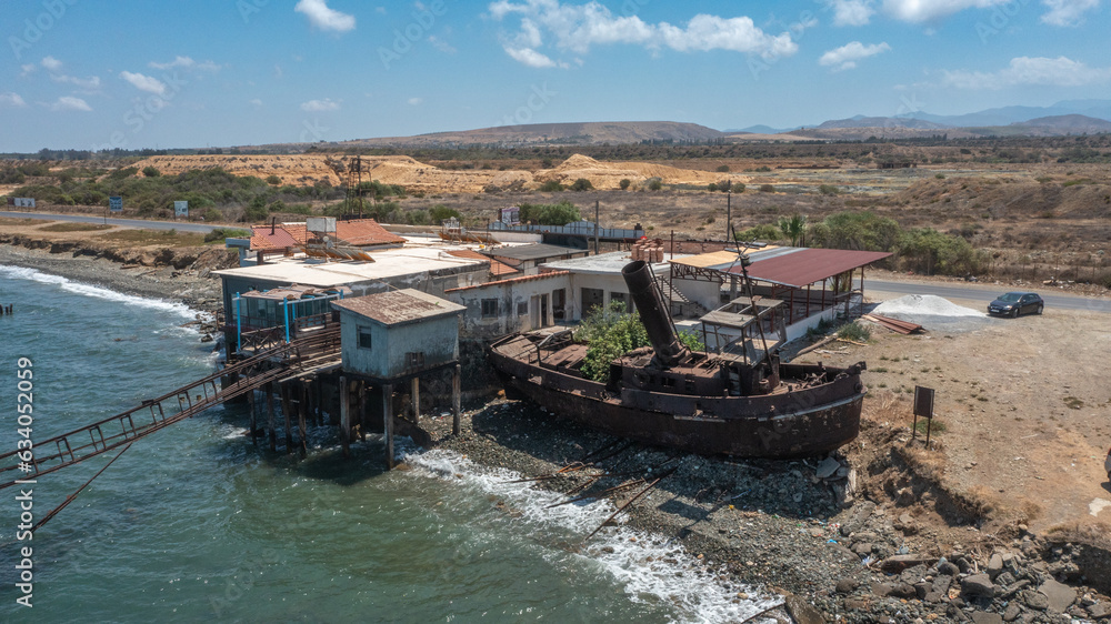North Cyprus - Lefke - Karavostasi Shipwreck is an amazing abandoned place with and old train, ship and an pier from drone view