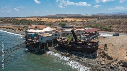 North Cyprus - Lefke - Karavostasi Shipwreck is an amazing abandoned place with and old train  ship and an pier from drone view