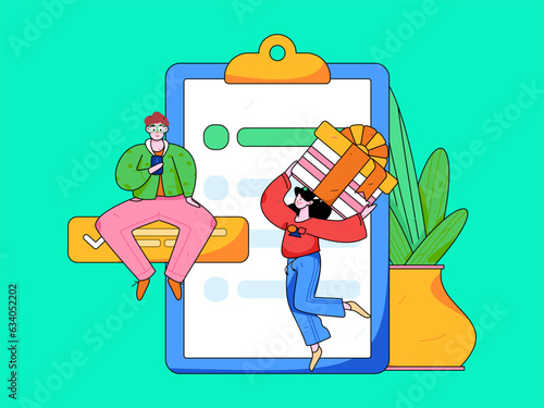 Invite friends to conduct questionnaire survey flat vector concept operation hand drawn illustration
